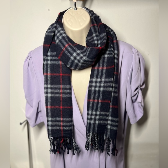 Authentic Burberrys unisex Scarf Blue Check Vintage 100% cashmere - Picture 6 of 13